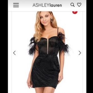 Ashley Lauren Black Feathered Mini Dress